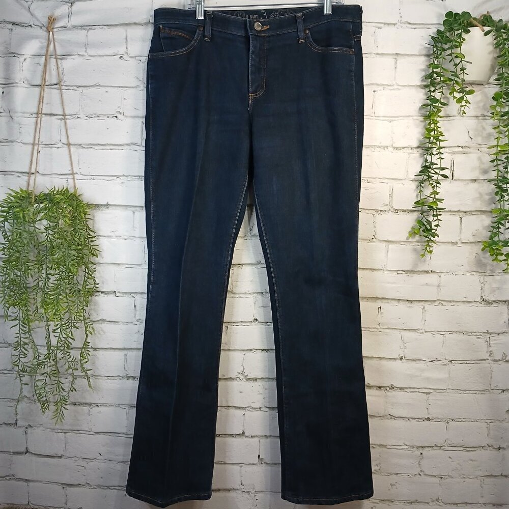WRANGLER Q-BABY NO GAP WAISTBAND DARK WASH STRETCH WOMENS JEANS SIZE 13/14